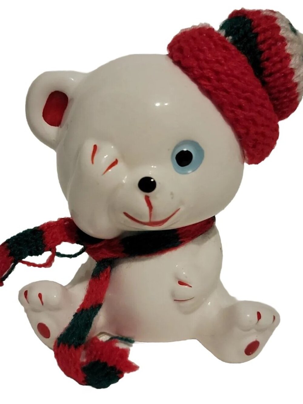 Vintage Christmas Bear Snow White Knit Hat Scarf Cute Winter Albert E Price
